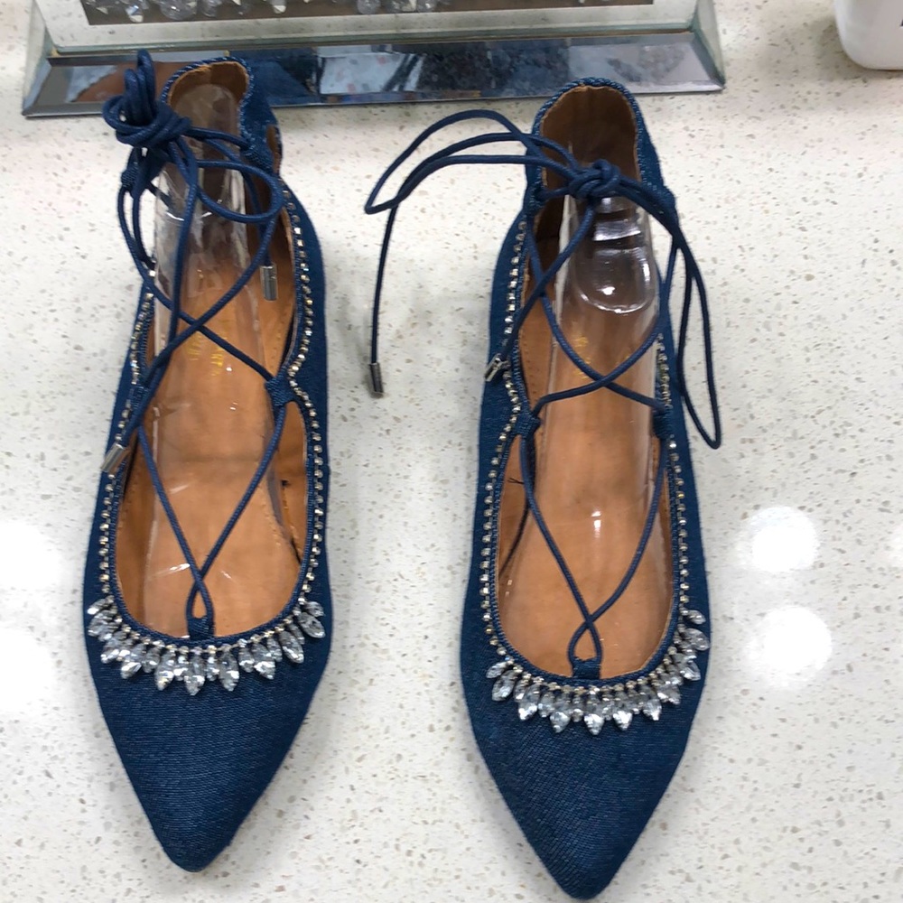 Ashley Stewart Jeweled Denim Flats Sz 11W